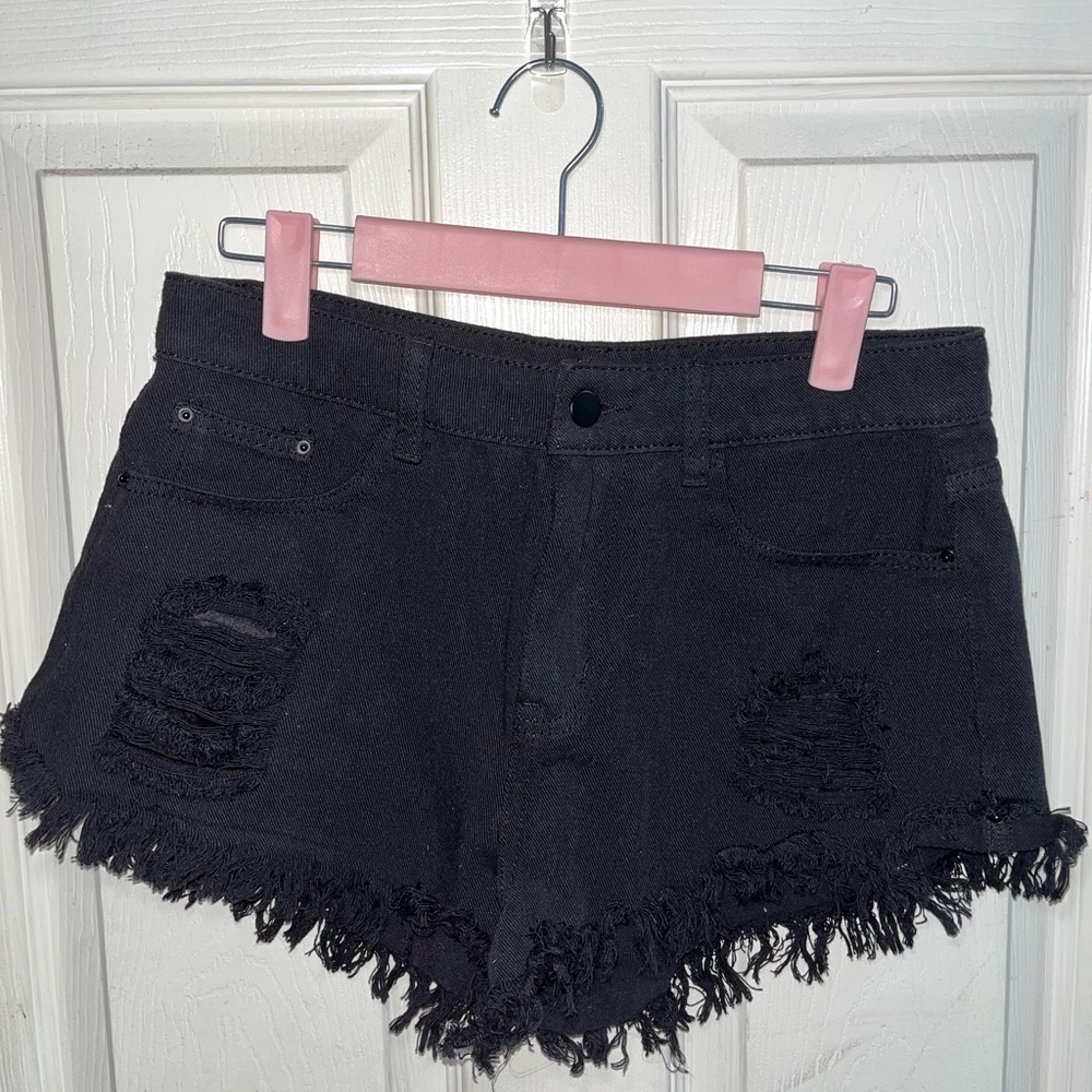 Black Distressed Denim Shorts